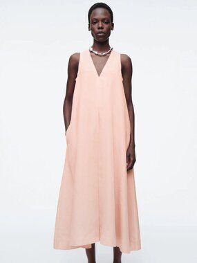 Cos A-Line Linen-Blend Maxi Dress In Orange